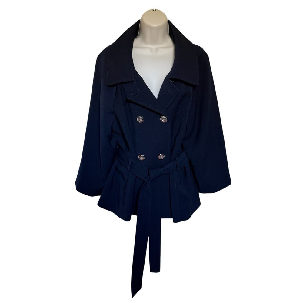Tahari Blue Double Breasted Belted Lined Jacket Sz 16 - Picture 2 of 13